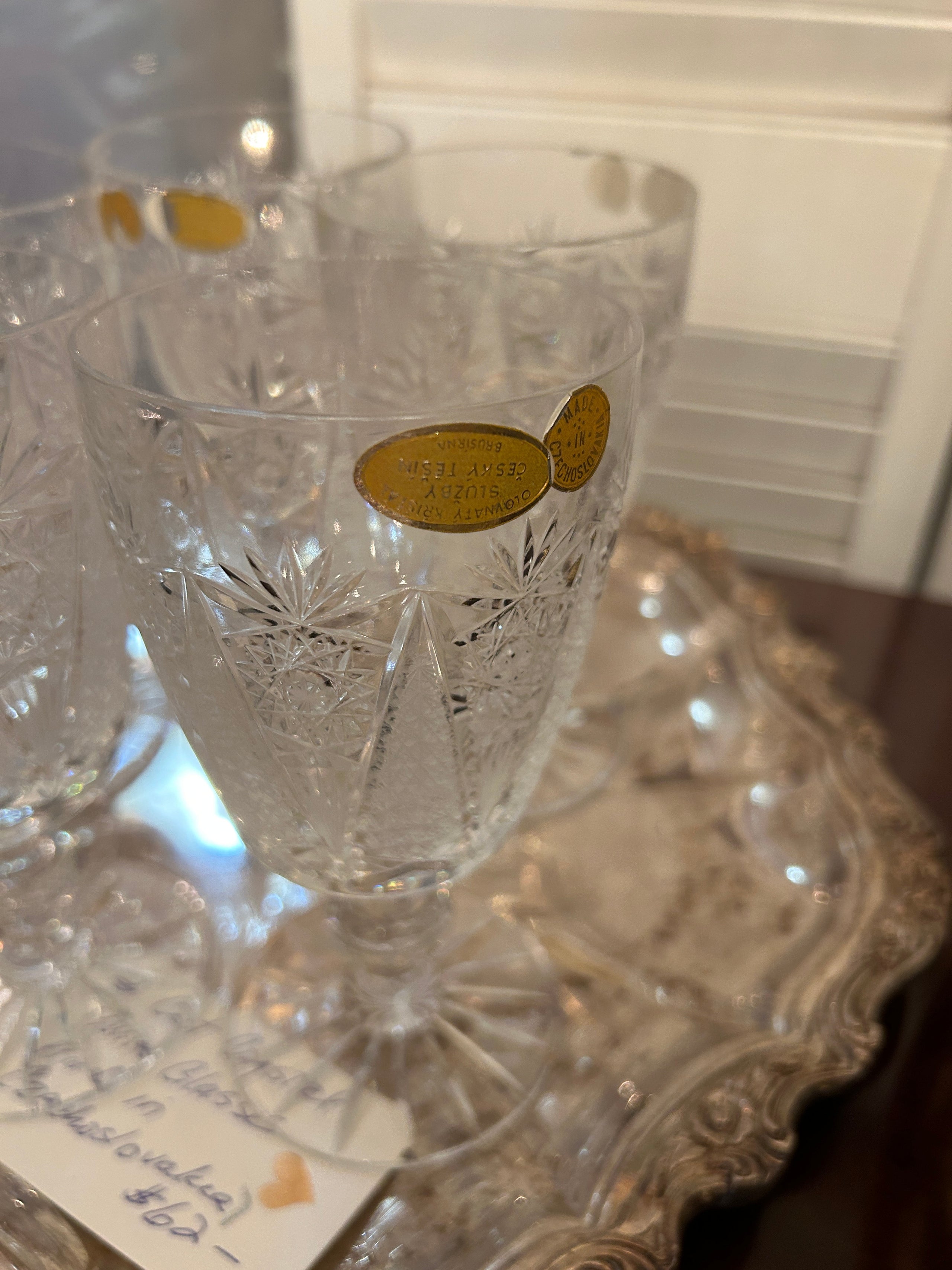 Five Cut Crystal Wine Glasses made in Czechoslovakia My Site